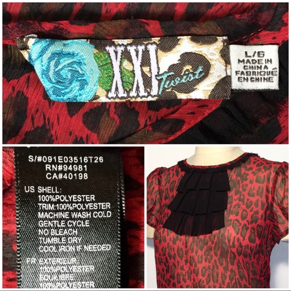 XXI TWIST Red/Black Leopard Print Sheer Tunic - Picture 6 of 6